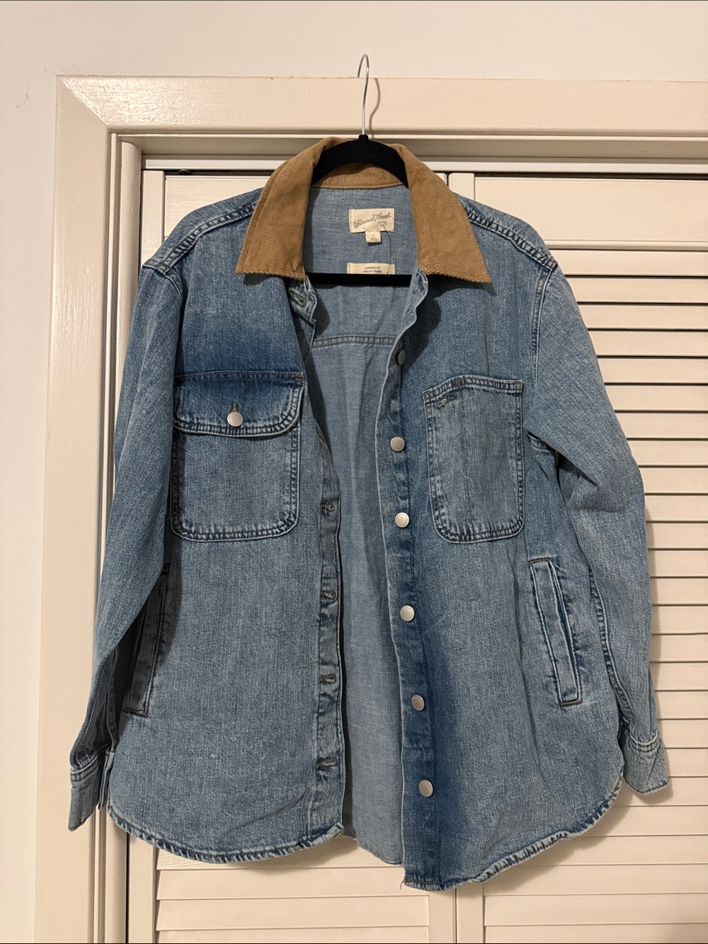 Denim Jacket with Tan Corduroy Collar
